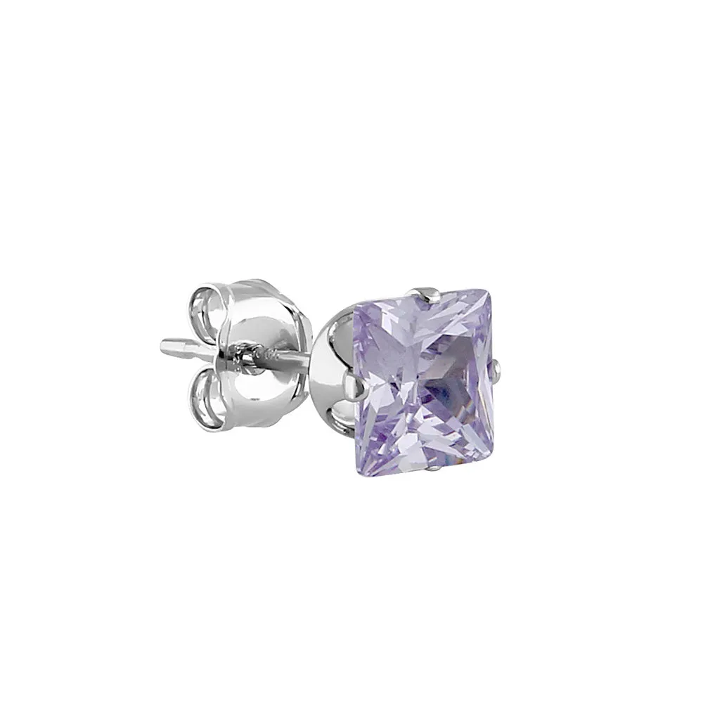 0.8ct Sterling Silver Lavender Square CZ Stud Earrings 4mm