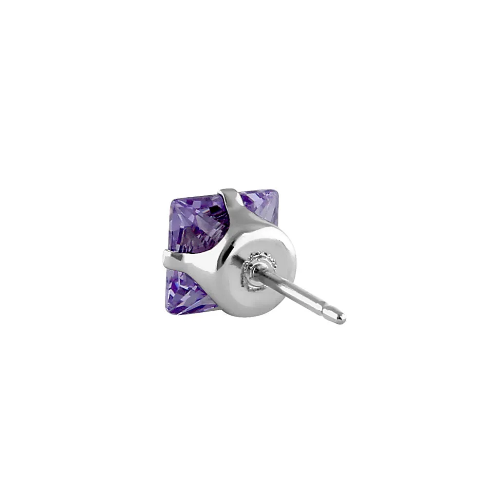 0.8ct Sterling Silver Lavender Square CZ Stud Earrings 4mm