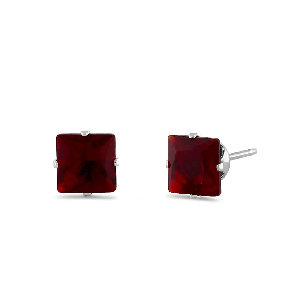 1.4ct Sterling Silver Garnet Square CZ Stud Earrings 5mm