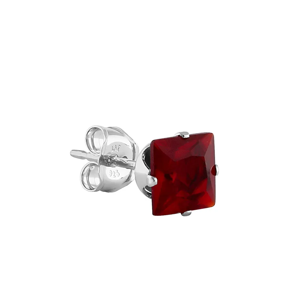 1.4ct Sterling Silver Garnet Square CZ Stud Earrings 5mm