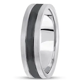 14K Gold Mens Fancy Black Rhodium Wedding Band (6.5mm)