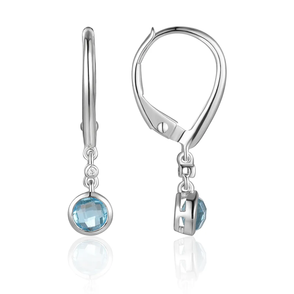 14K White Gold Diamond And Blue Topaz Drop Earrings