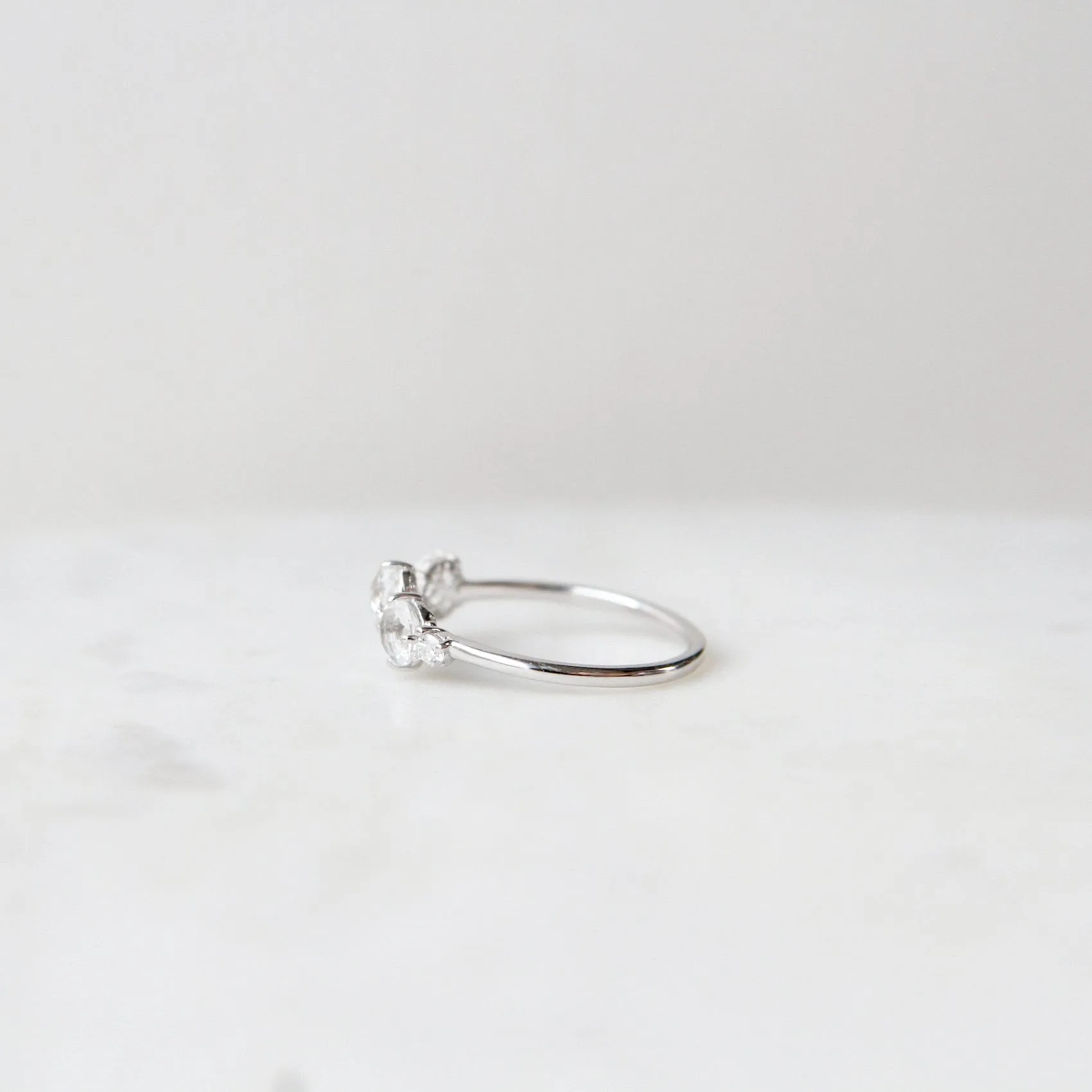 14k White Gold Round White Topaz Ring