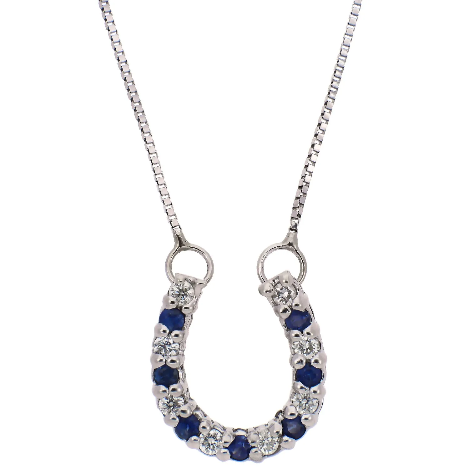 14K White Gold Sapphire and Diamond Horseshoe Necklace