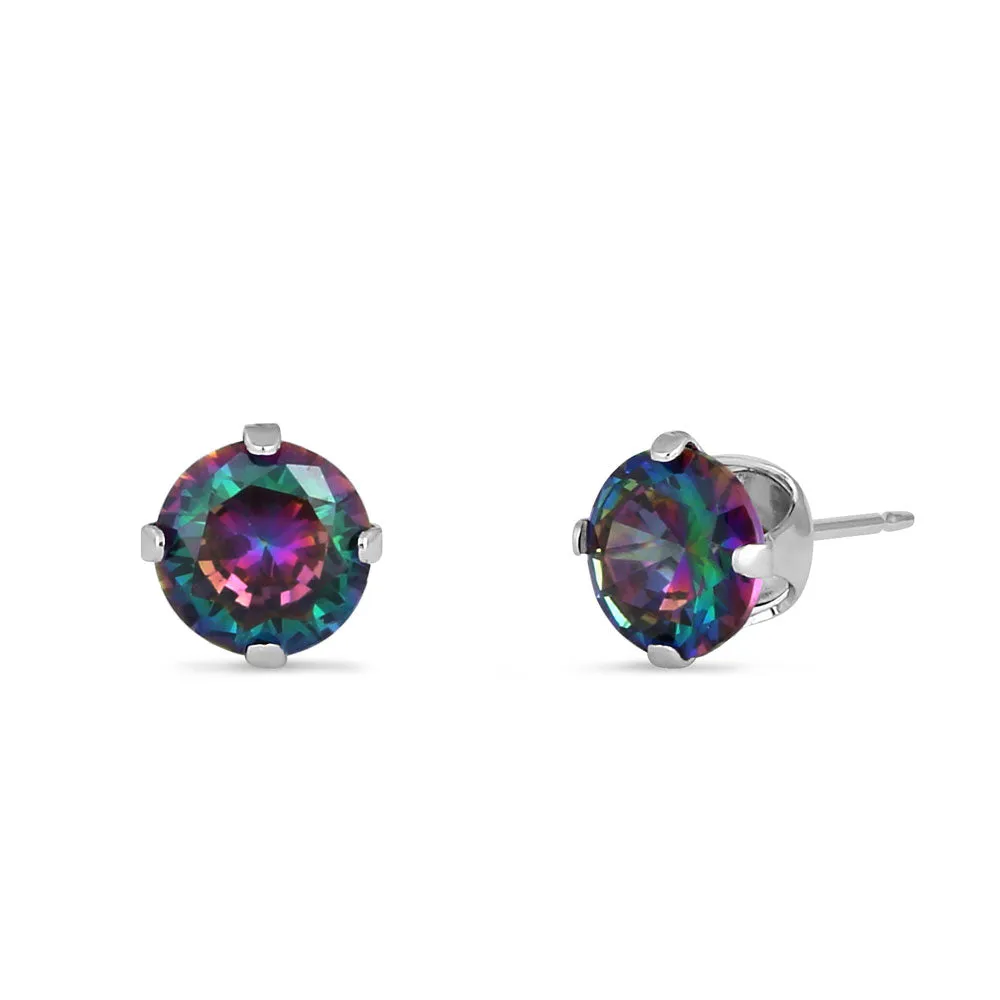 1.5ct Sterling Silver Round Rainbow Topaz CZ Stud Earrings 6mm