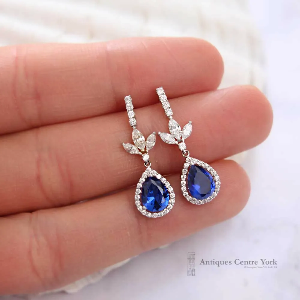 18ct White Gold Blue & White Synthetic Spinel Earrings