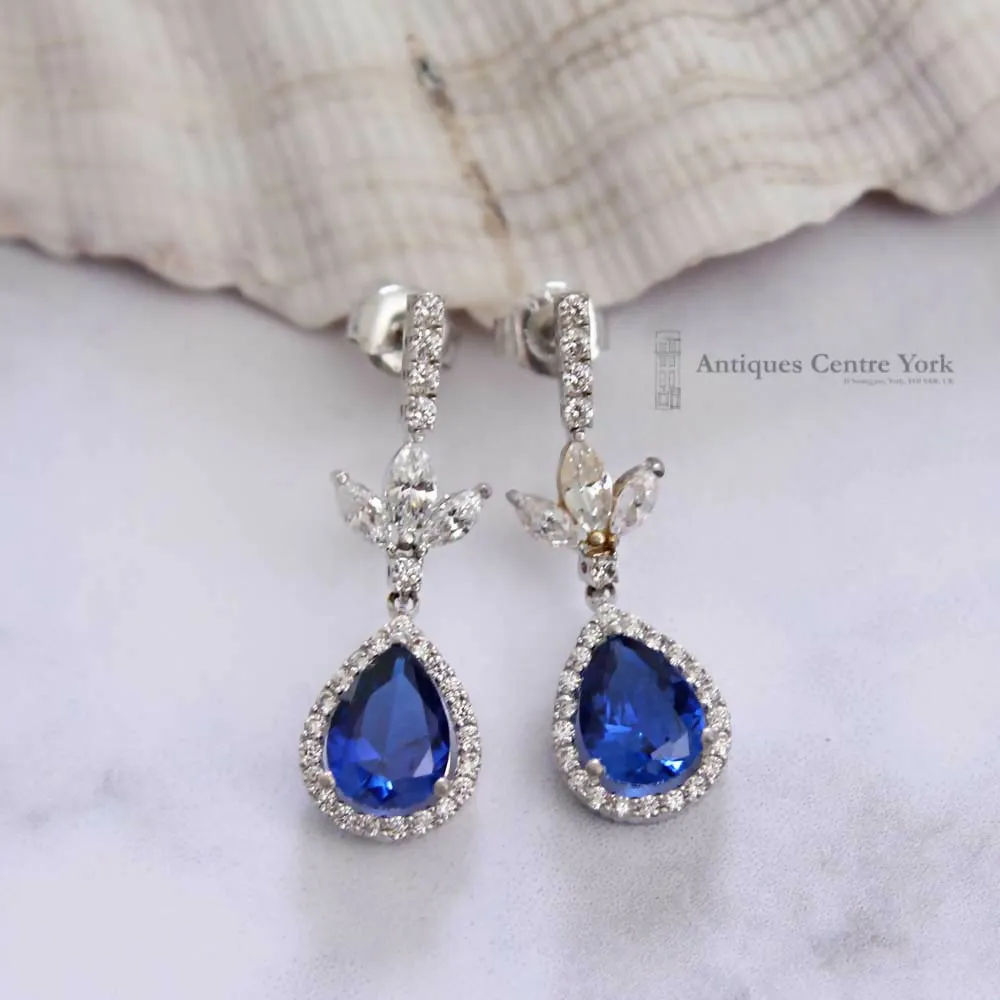 18ct White Gold Blue & White Synthetic Spinel Earrings