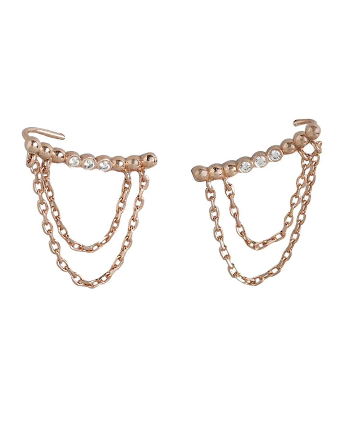 18Kt Rose Gold Plated Cz Fancy Ear Climber With Tassle Earring