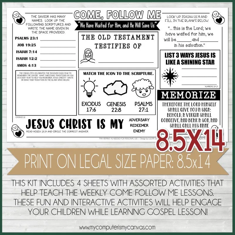 2022 CFM Old Testament Placemat Activity Sheets {DECEMBER} PRINTABLE