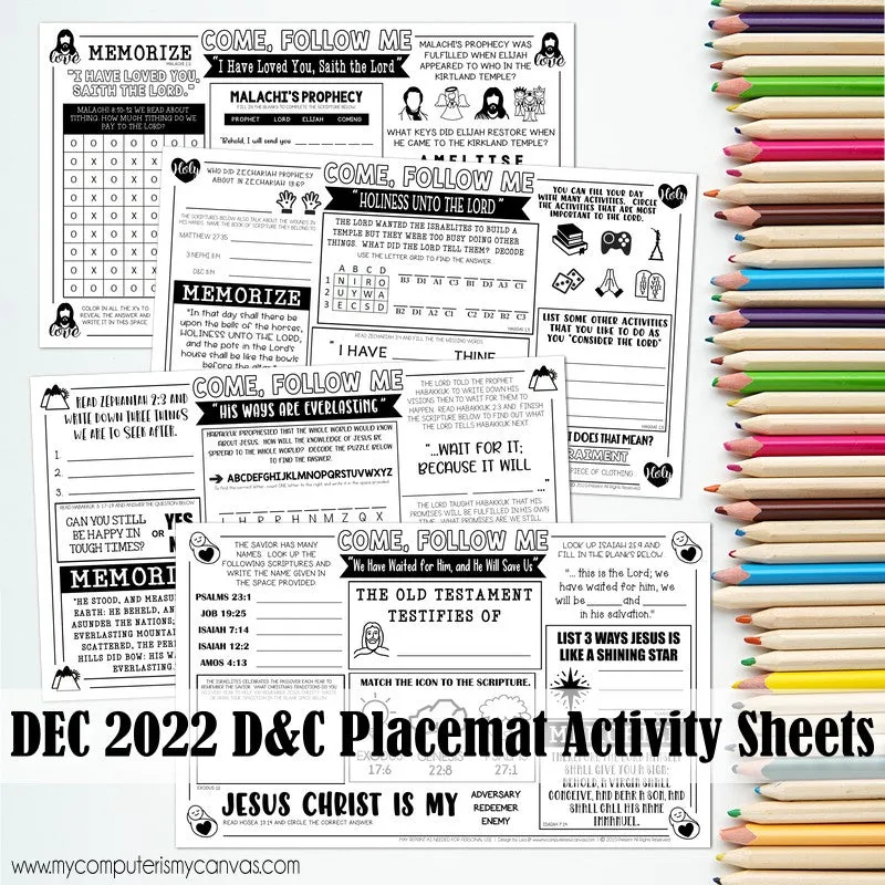 2022 CFM Old Testament Placemat Activity Sheets {DECEMBER} PRINTABLE