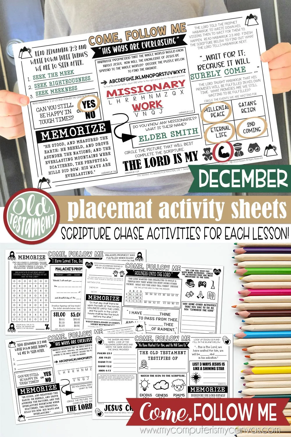 2022 CFM Old Testament Placemat Activity Sheets {DECEMBER} PRINTABLE