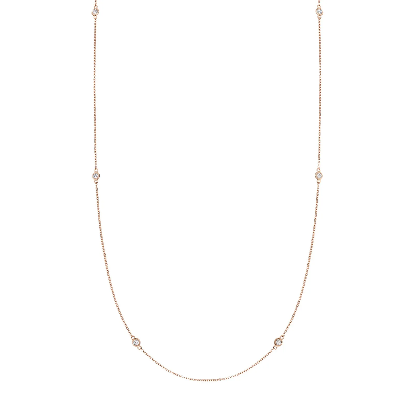 32" Long Fine Diamond Chain Necklace - Rose Gold