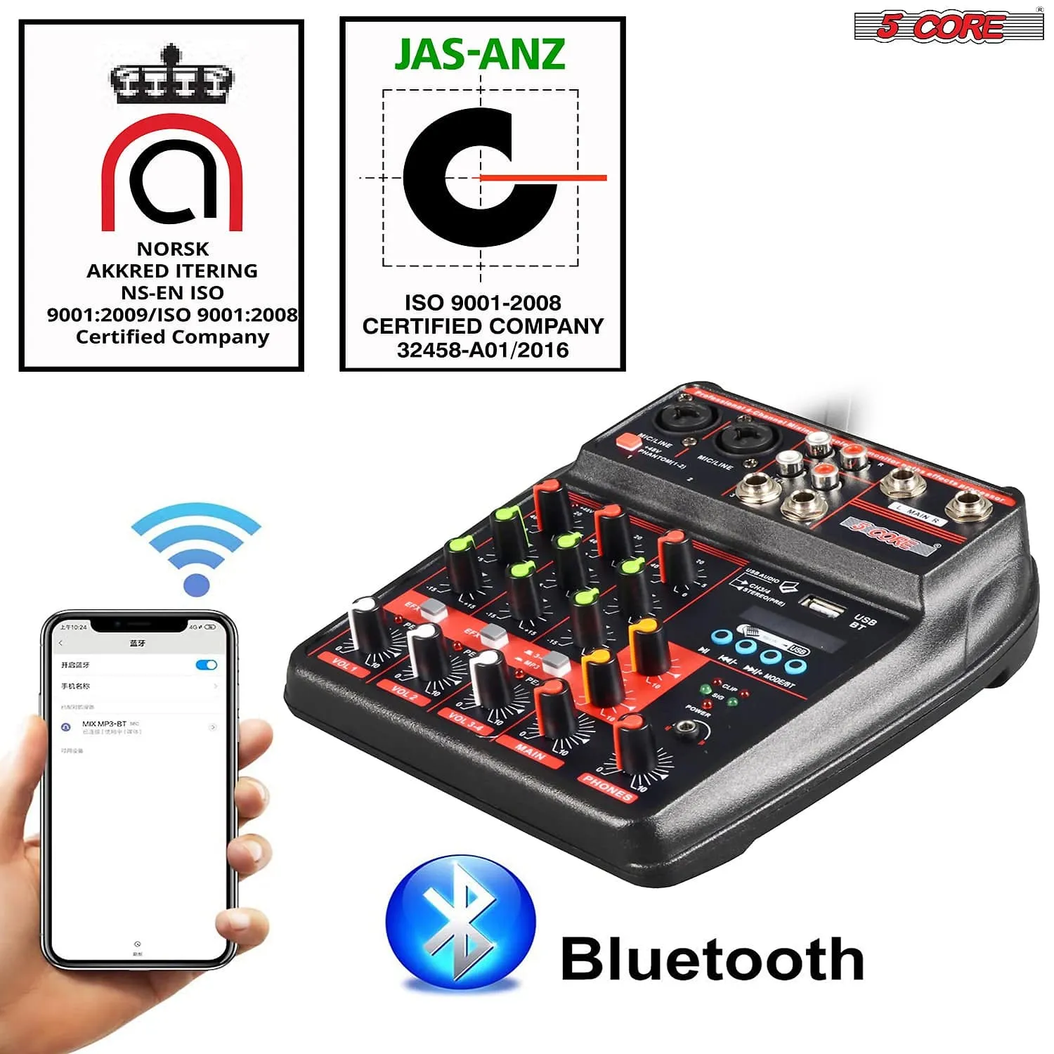 4 Channel Mini Audio Mixer Bluetooth USB DJ Console  Sound Card Studio