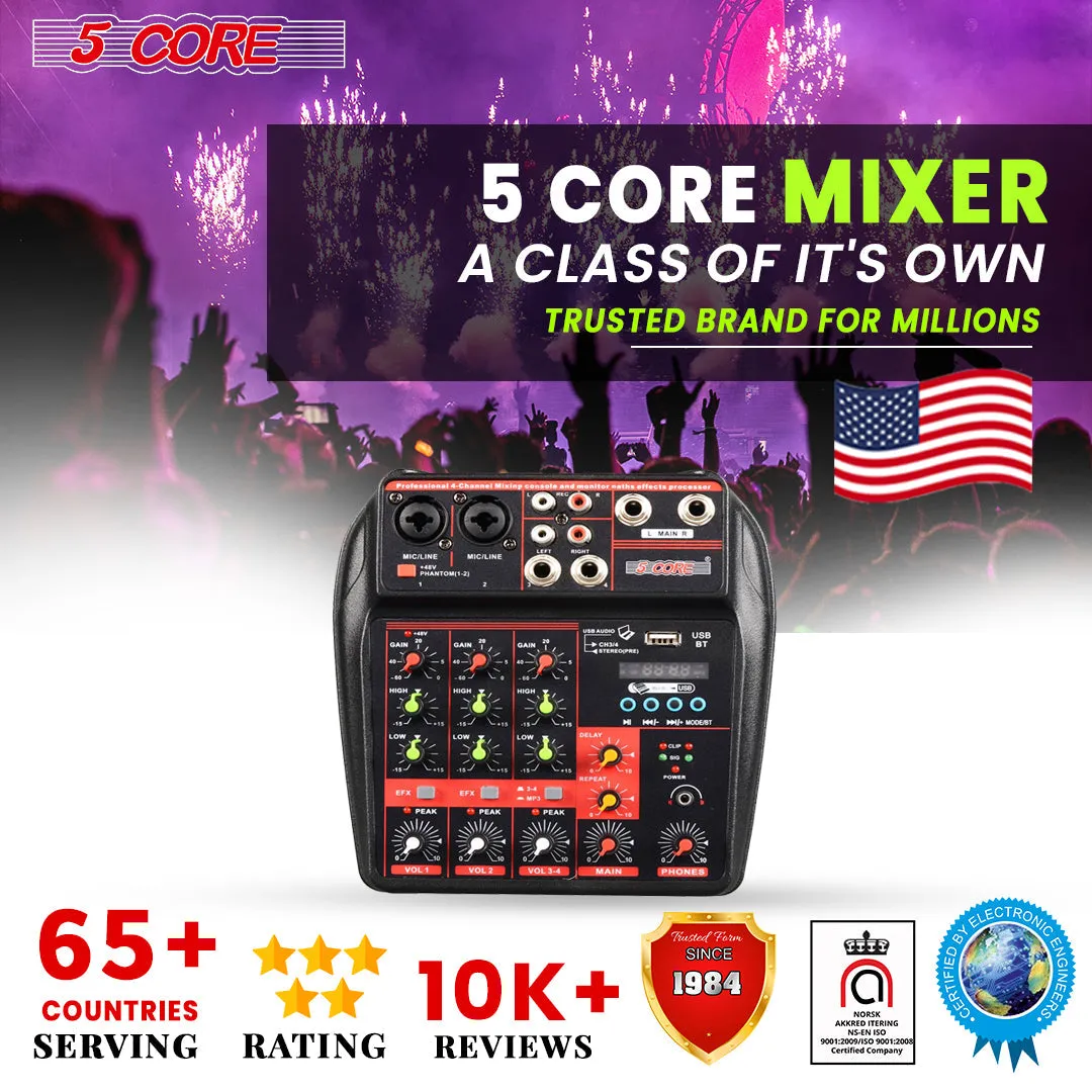 4 Channel Mini Audio Mixer Bluetooth USB DJ Console  Sound Card Studio