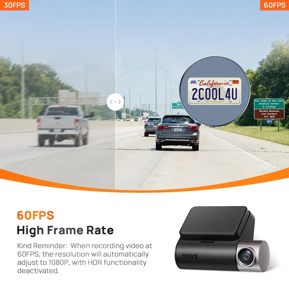 70mai A510 Dash Cam Dual Vision Car Recorder (Front   Rear) with GPS ADAS