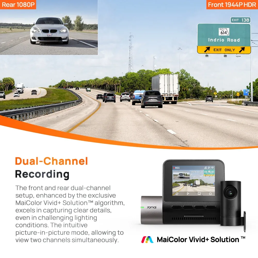 70mai A510 Dash Cam Dual Vision Car Recorder (Front   Rear) with GPS ADAS