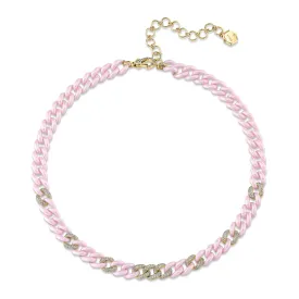 9 PAVE PINK CERAMIC MEDIUM LINK NECKLACE