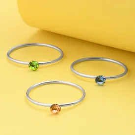 925 Pure Sterling Silver Set Of 3 Pastel Swarovski Stacking Silver Ring Pack-Small