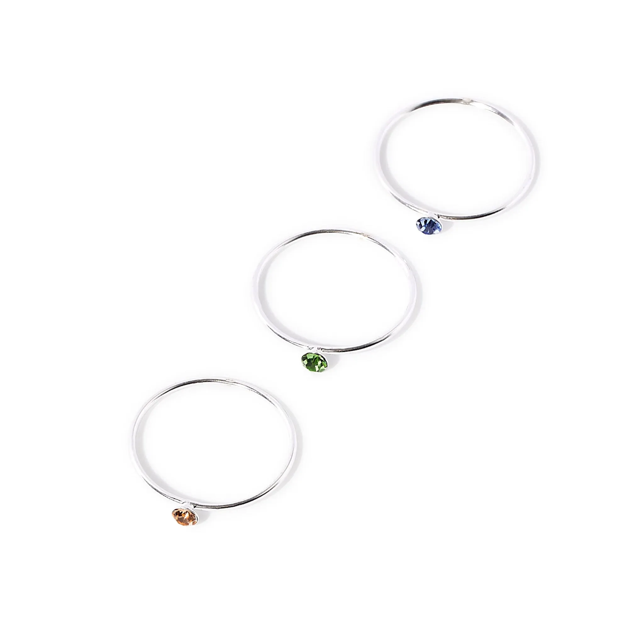 925 Pure Sterling Silver Set Of 3 Pastel Swarovski Stacking Silver Ring Pack-Small