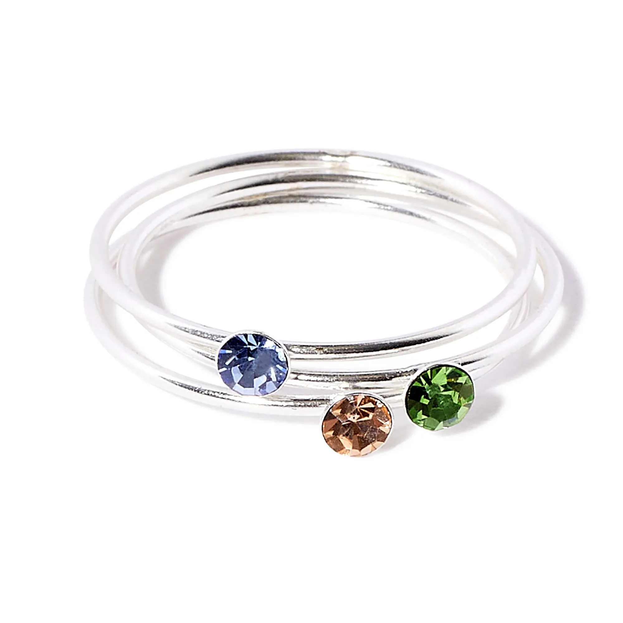 925 Pure Sterling Silver Set Of 3 Pastel Swarovski Stacking Silver Ring Pack-Small