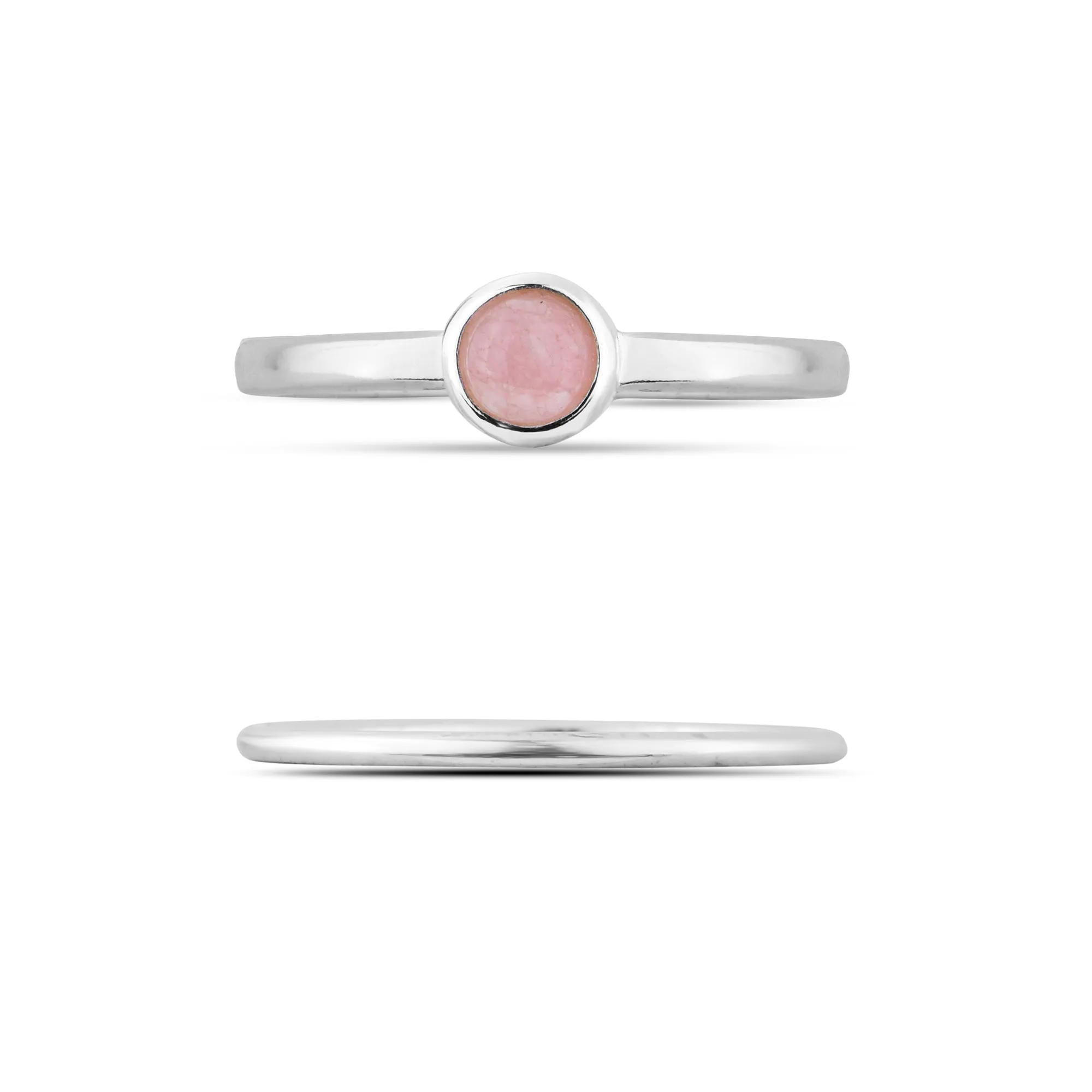 925 Recycled Sterling Silver Rose Quartz Rings Set Of Two Pink-Small