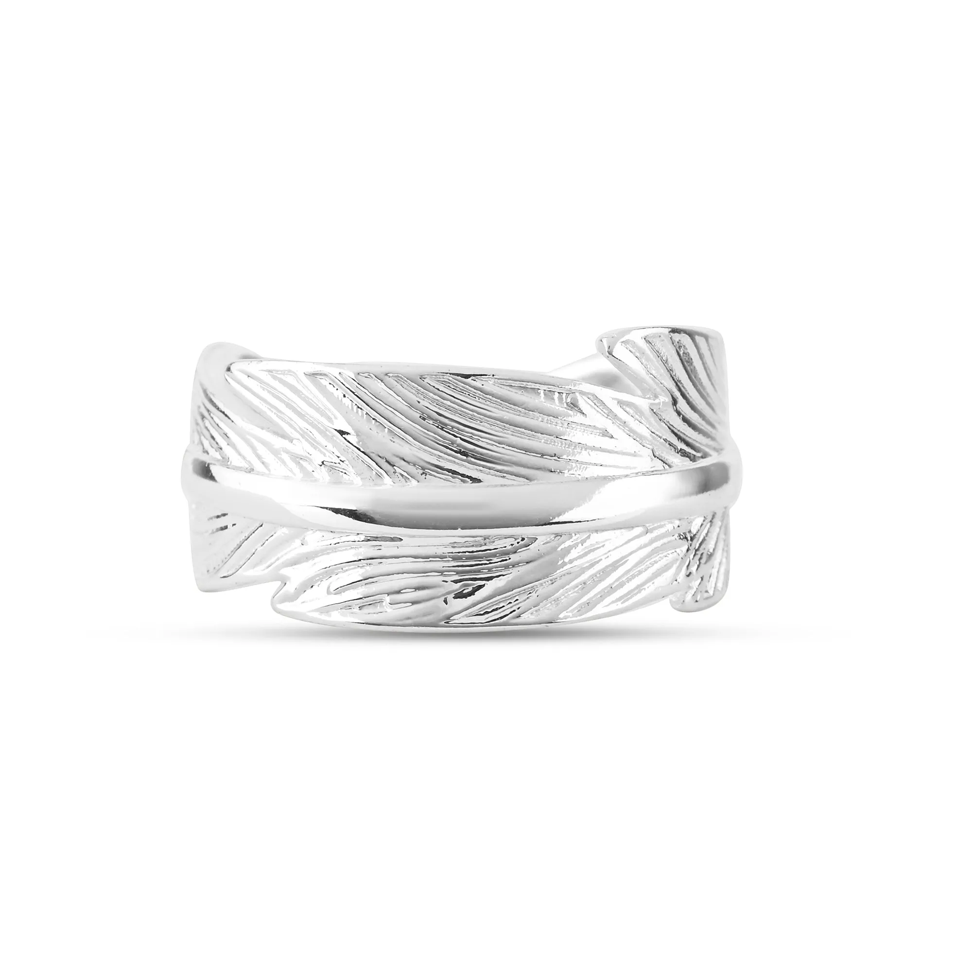 925 Sterling Silver-Plated Feather Ring Silver-Small