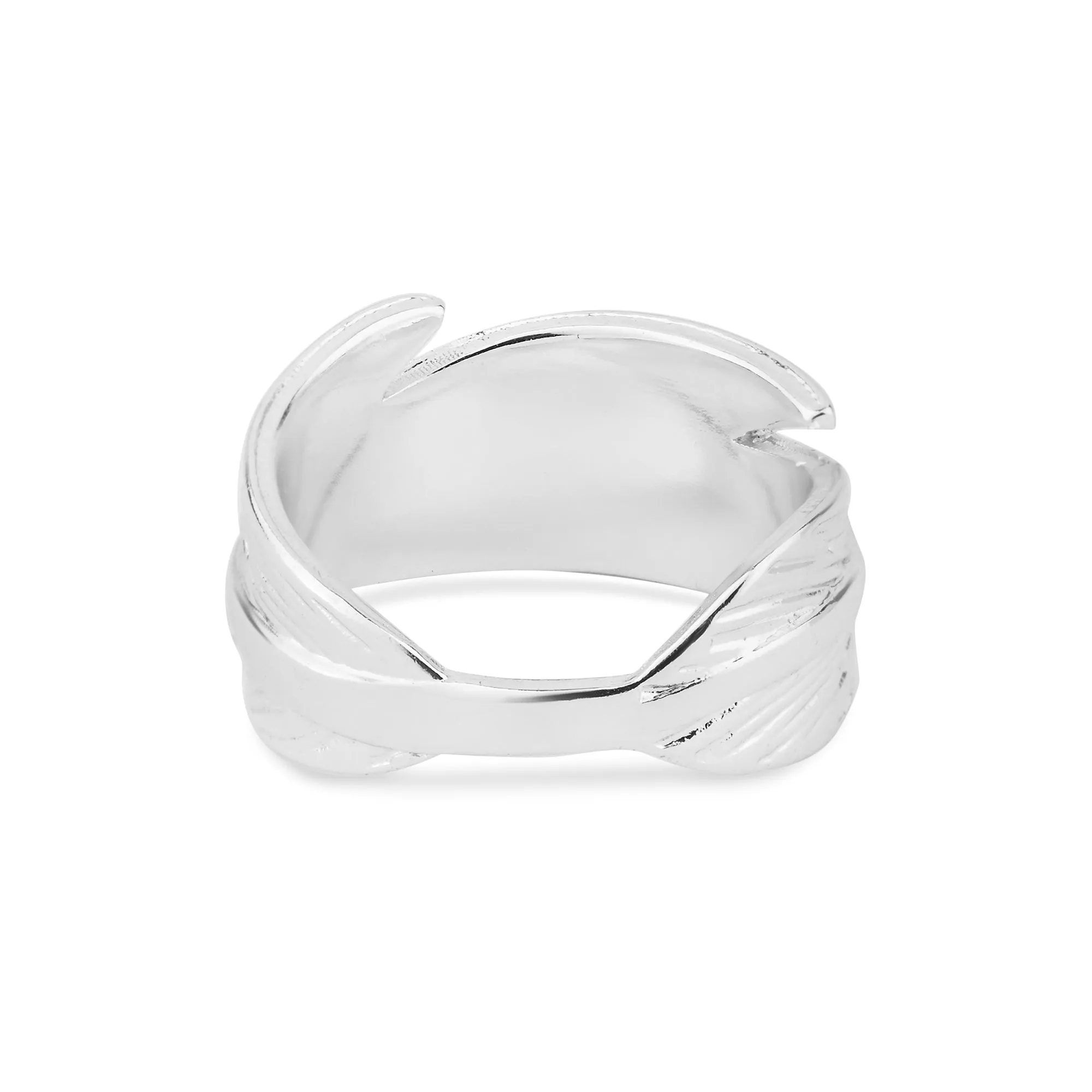 925 Sterling Silver-Plated Feather Ring Silver-Small