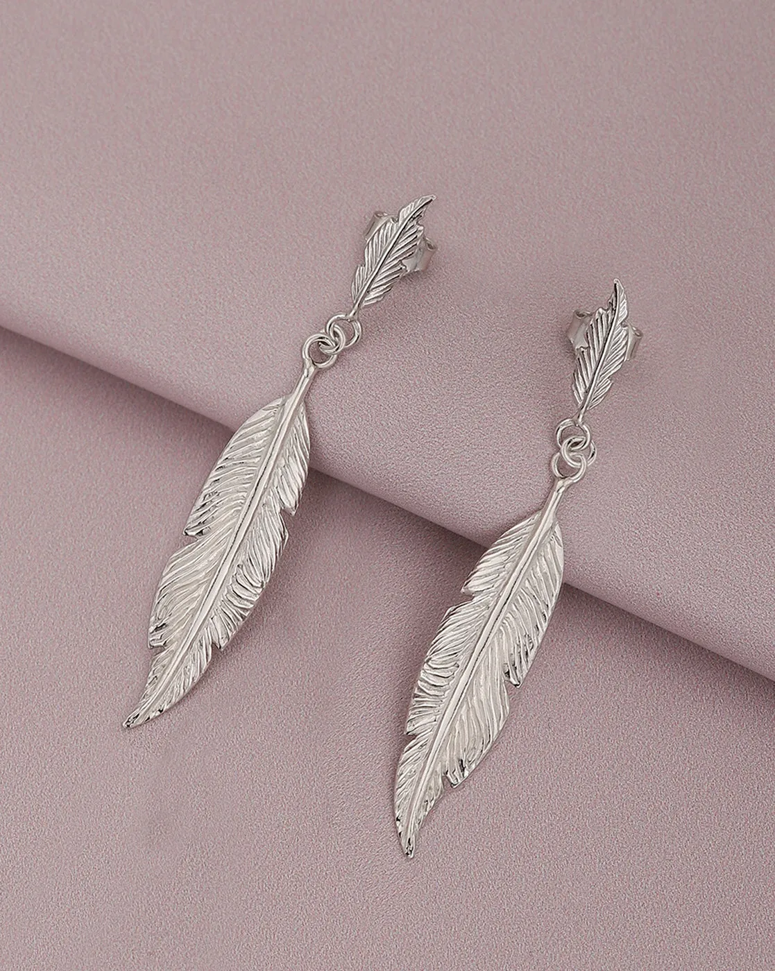 925 Sterling Silver Rhodium Plated With Leaf Drop Earring