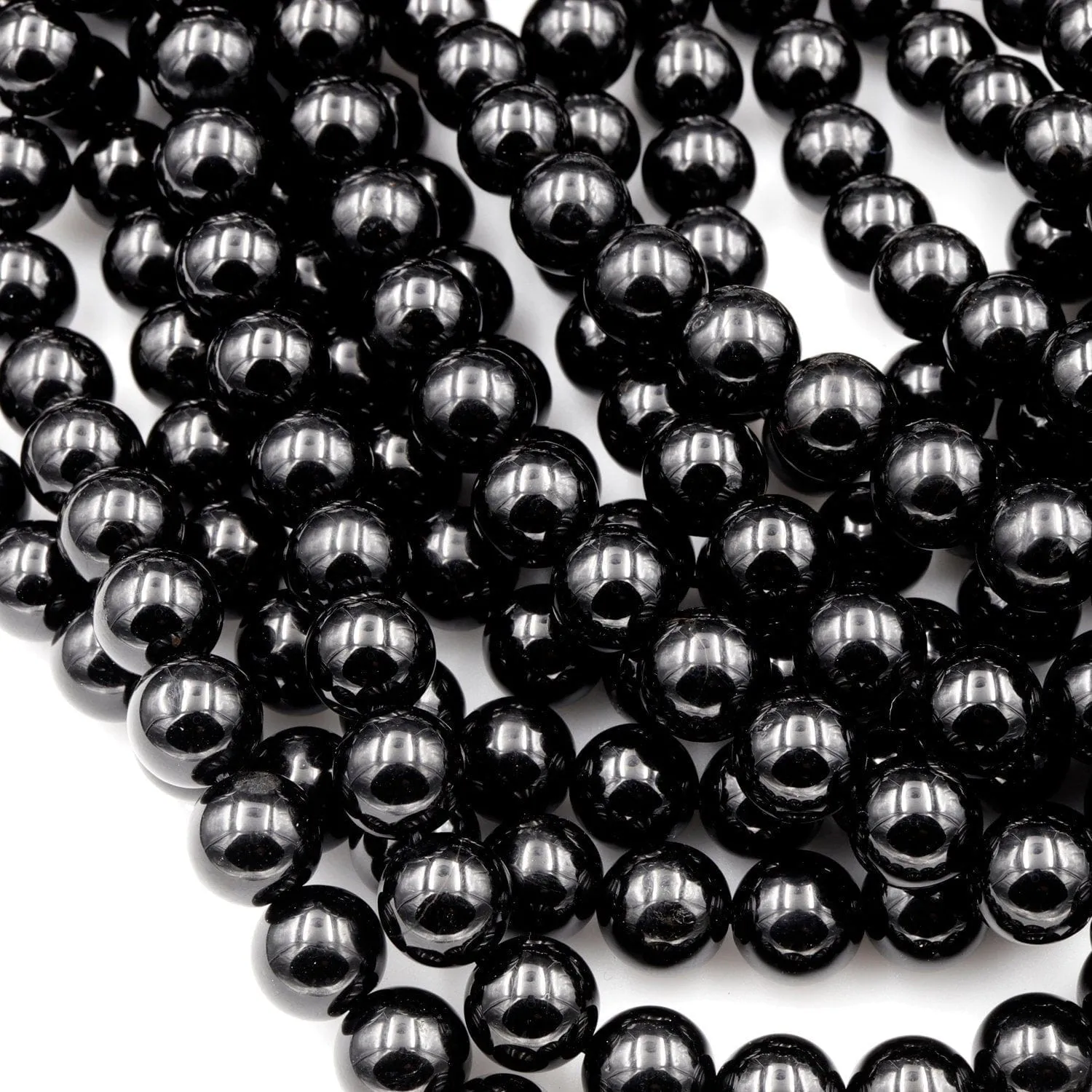 A  Genuine Natural Black Tourmaline Beads 4mm 6mm 8mm 10mm 12mm Round Beads High Quality Black Gemstone Full 16" Strand