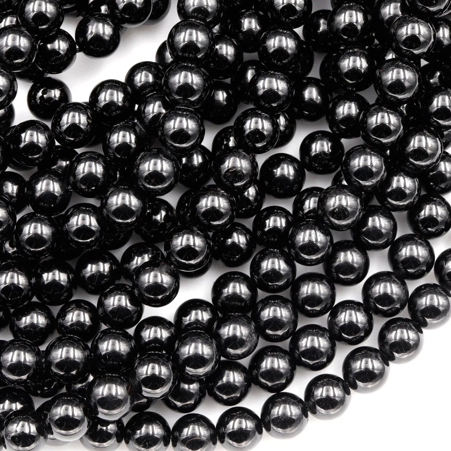 A  Genuine Natural Black Tourmaline Beads 4mm 6mm 8mm 10mm 12mm Round Beads High Quality Black Gemstone Full 16" Strand