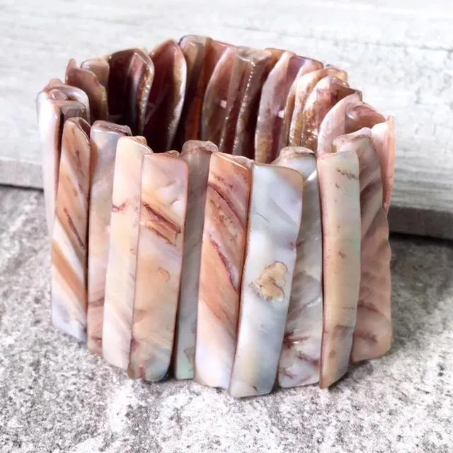 ABALONE SHIMMERING SEA SHELL WIDE CUFF BEACH BRACELET