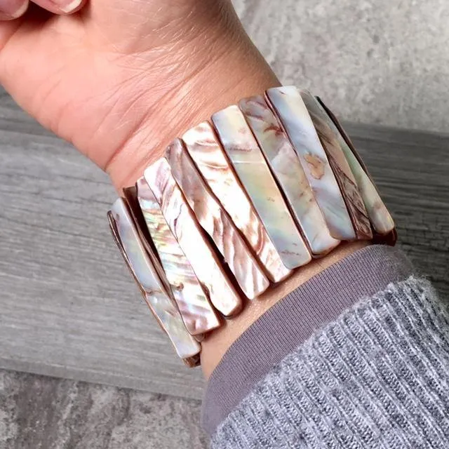 ABALONE SHIMMERING SEA SHELL WIDE CUFF BEACH BRACELET