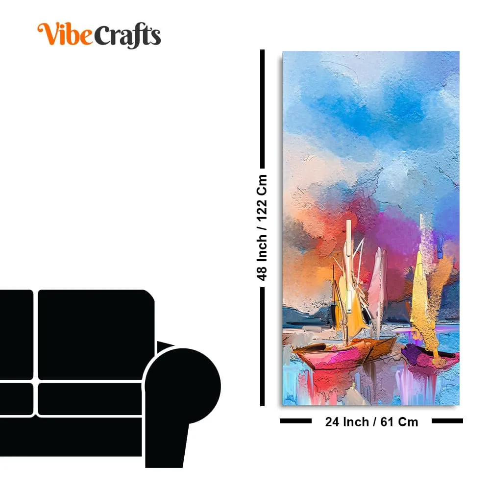 Abstract Colorful Sea Sailing Boats Canvas Wall Painting