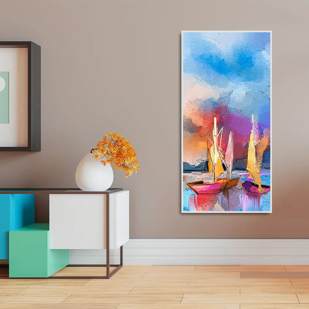 Abstract Colorful Sea Sailing Boats Canvas Wall Painting