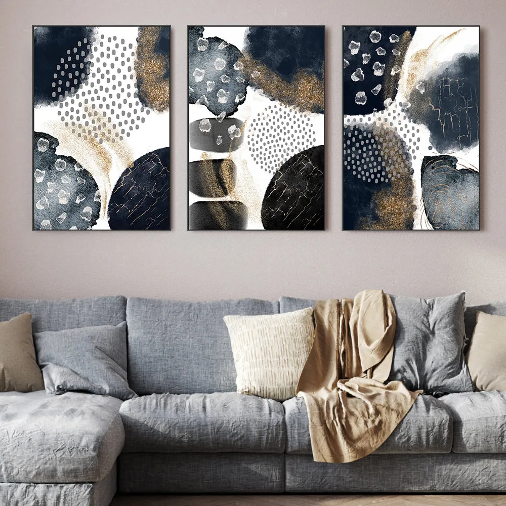 Abstract Navy And Gold, Style A, B & C, Set Of 3 , By Sally Ann Moss