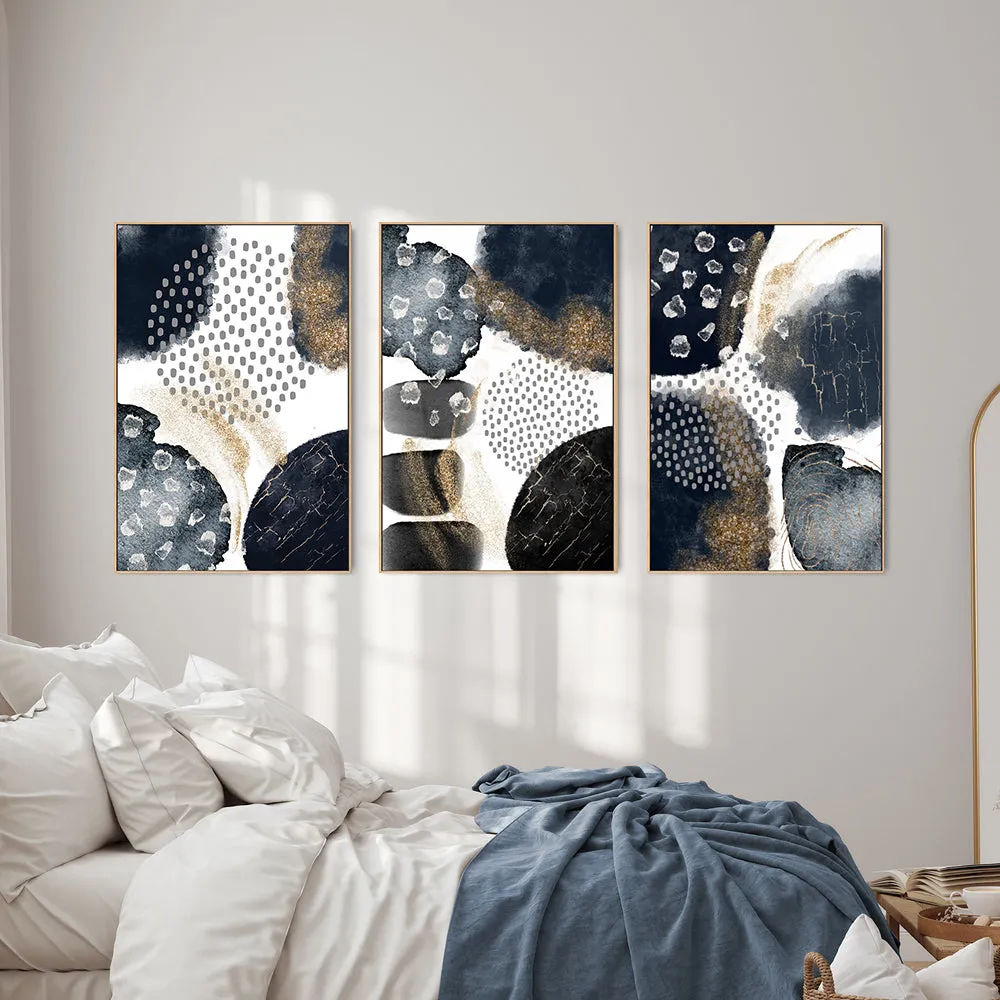 Abstract Navy And Gold, Style A, B & C, Set Of 3 , By Sally Ann Moss