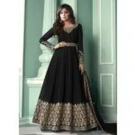 Admirable Black Color Georgette Base Embroidered Gown