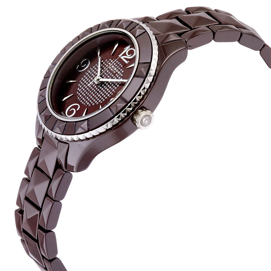 Akribos Brown Dial Brown Pyramid-Cut Ceramic Ladies Watch AK533BR