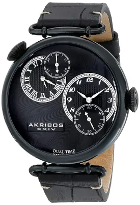 Akribos Xxiv Dual Time Black Dial Men's Watch AK796BK