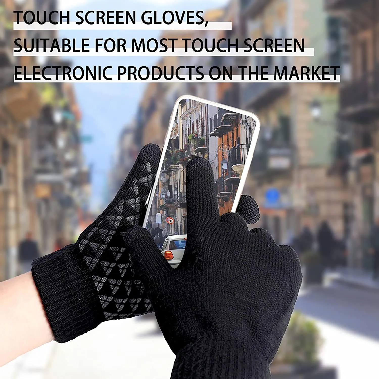 Andiker Winter Knit Gloves, Men Women Touch Screen Cold Weather Gloves, Full Finger Soft Warm Anti Slip Gloves for Hiking