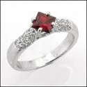 Anniversary .60 Ruby Color Princess Center Pave Cubic Zirconia Cz Ring