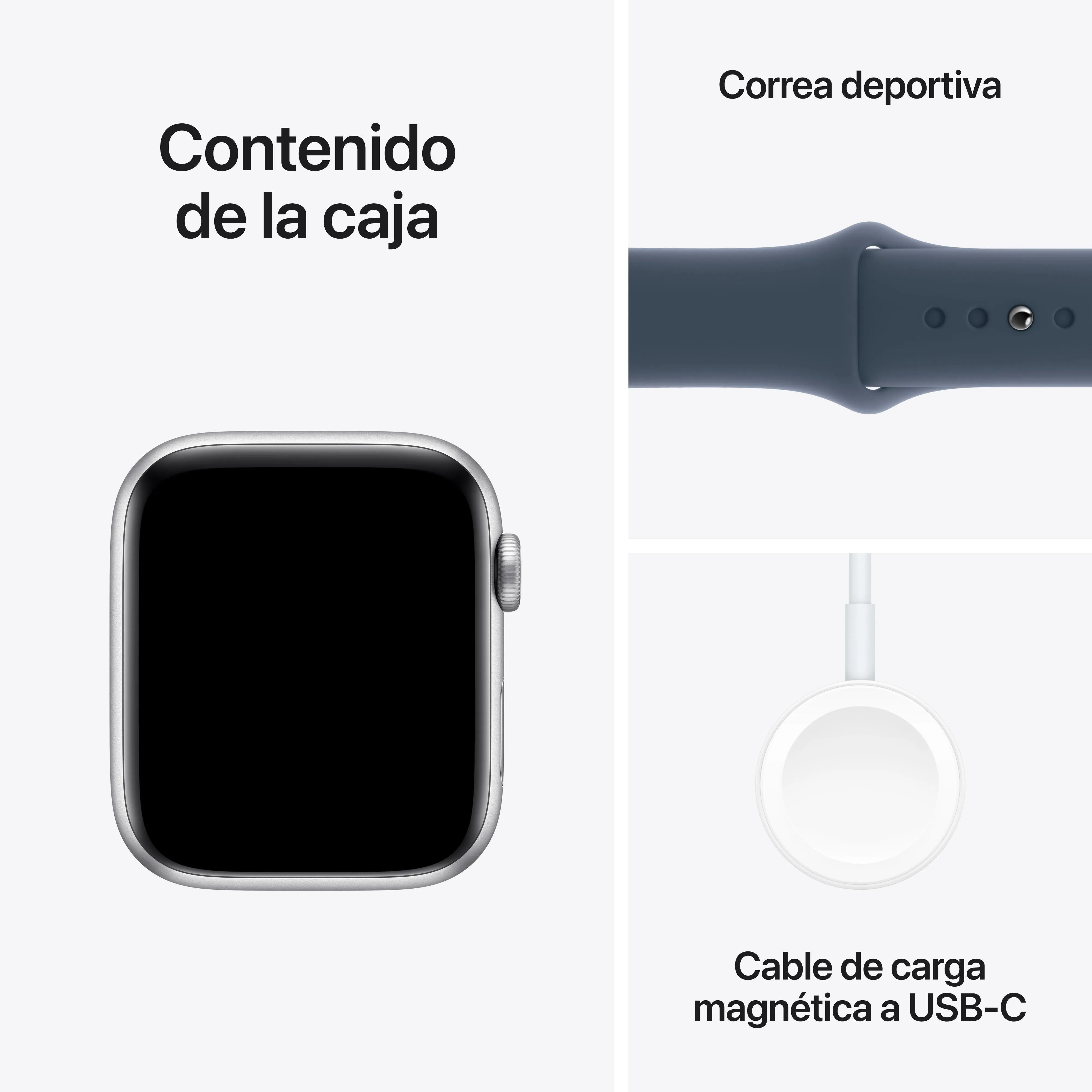 Apple Watch SE (GPS) - Caja de aluminio en plata de 44 mm - Correa deportiva azul tempestad - Talla M/L