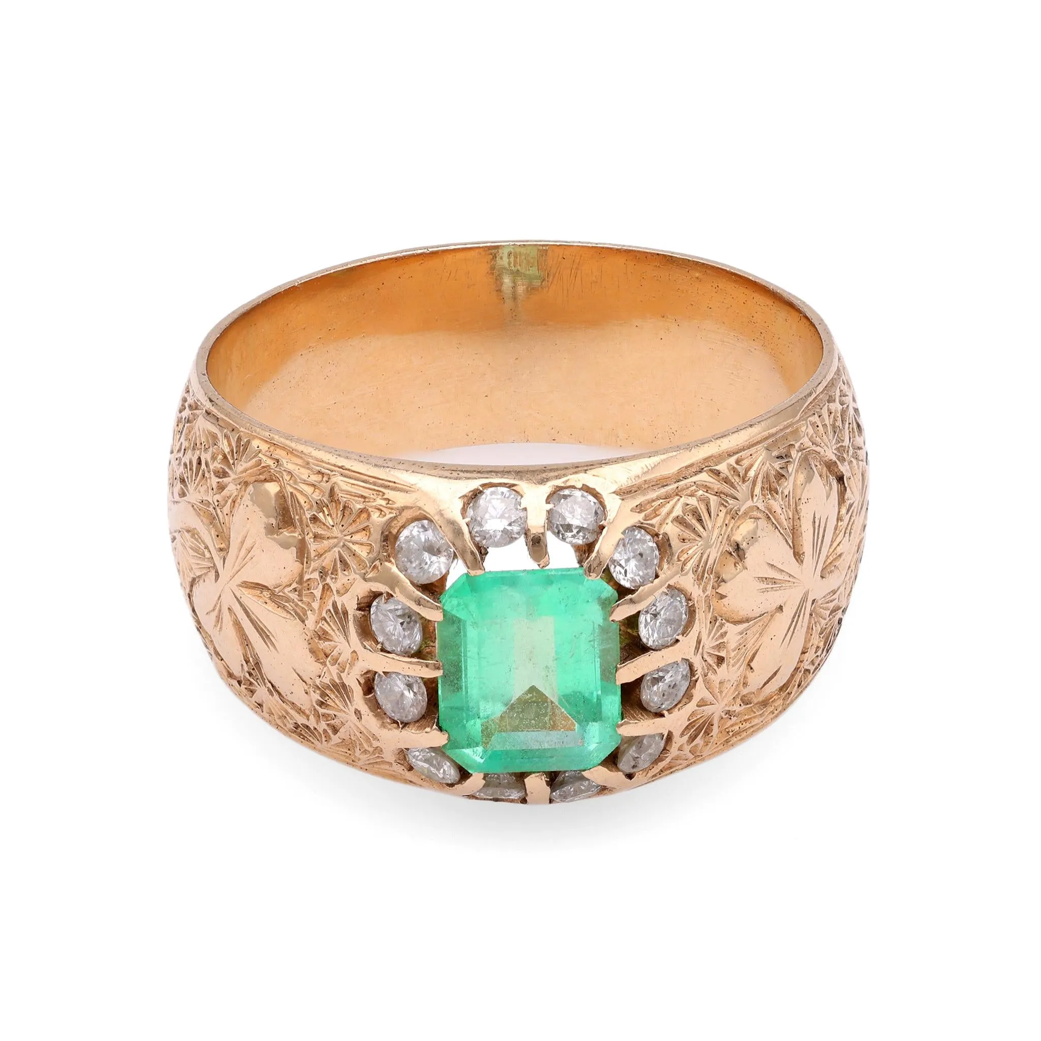 Austrian Victorian Style Emerald Diamond Yellow Gold Ring