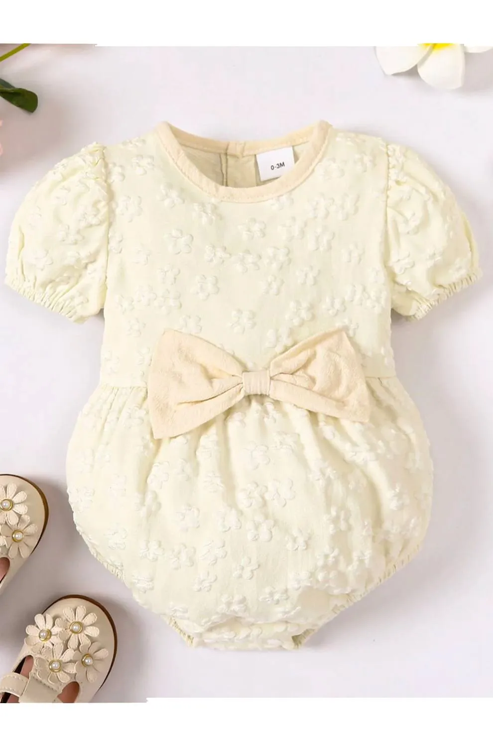 Baby Girl Floral Bow Detail Round Neck Bodysuit