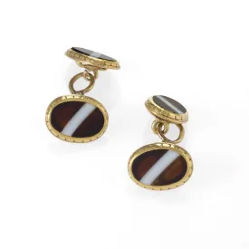 Banded Agate and Gold Cuff Links