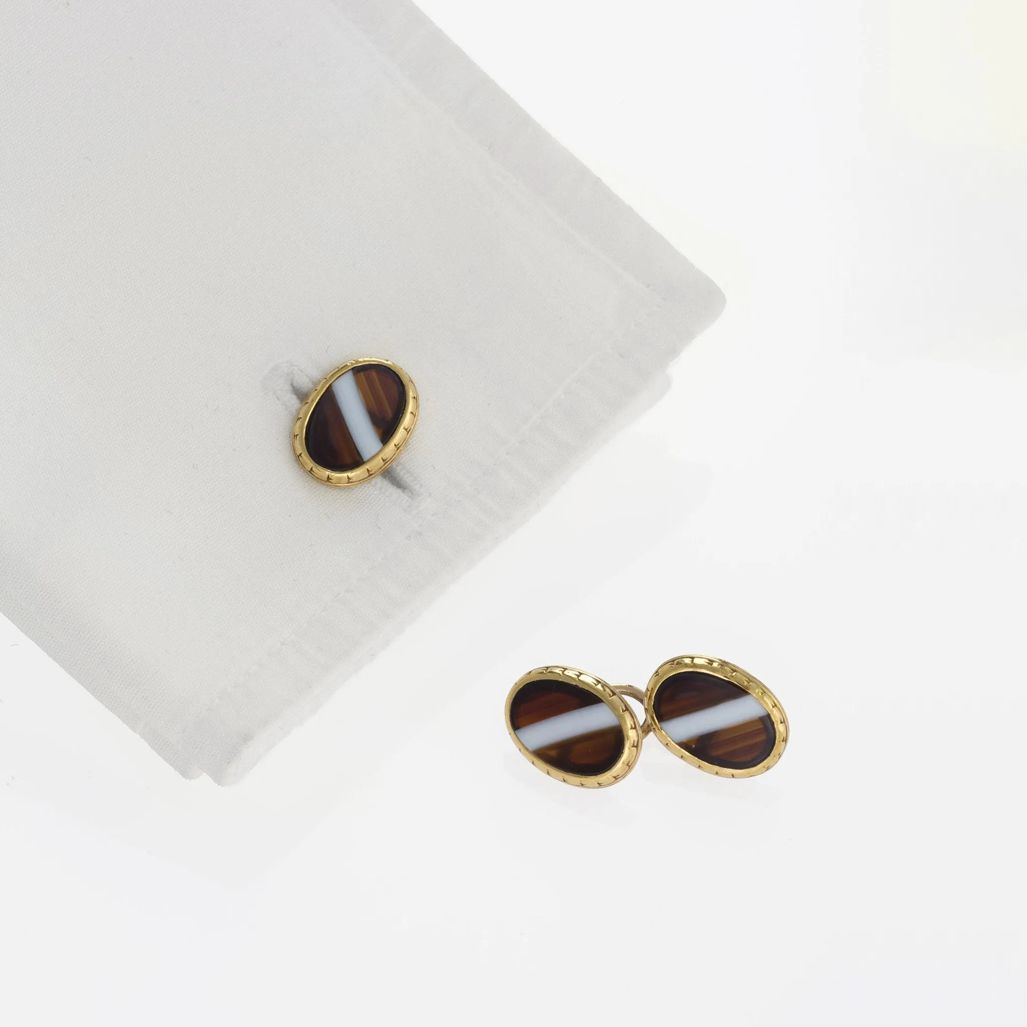 Banded Agate and Gold Cuff Links