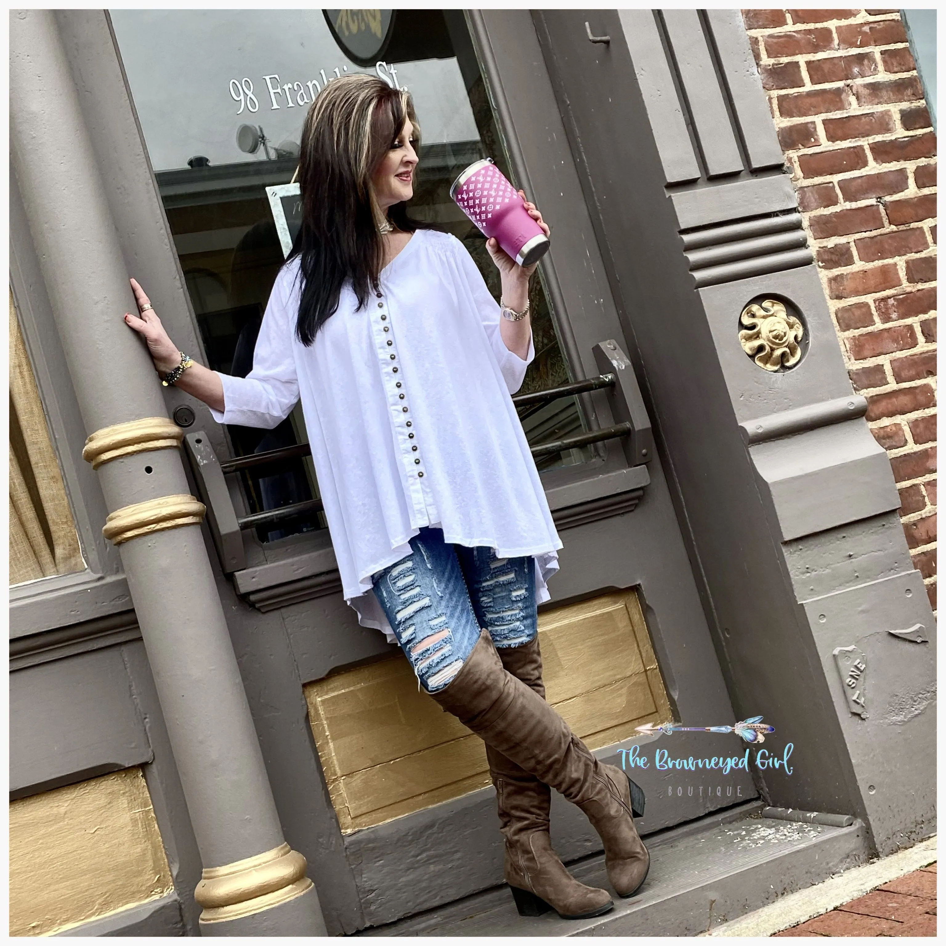 Be Free White /Black Hi-Lo Tunic