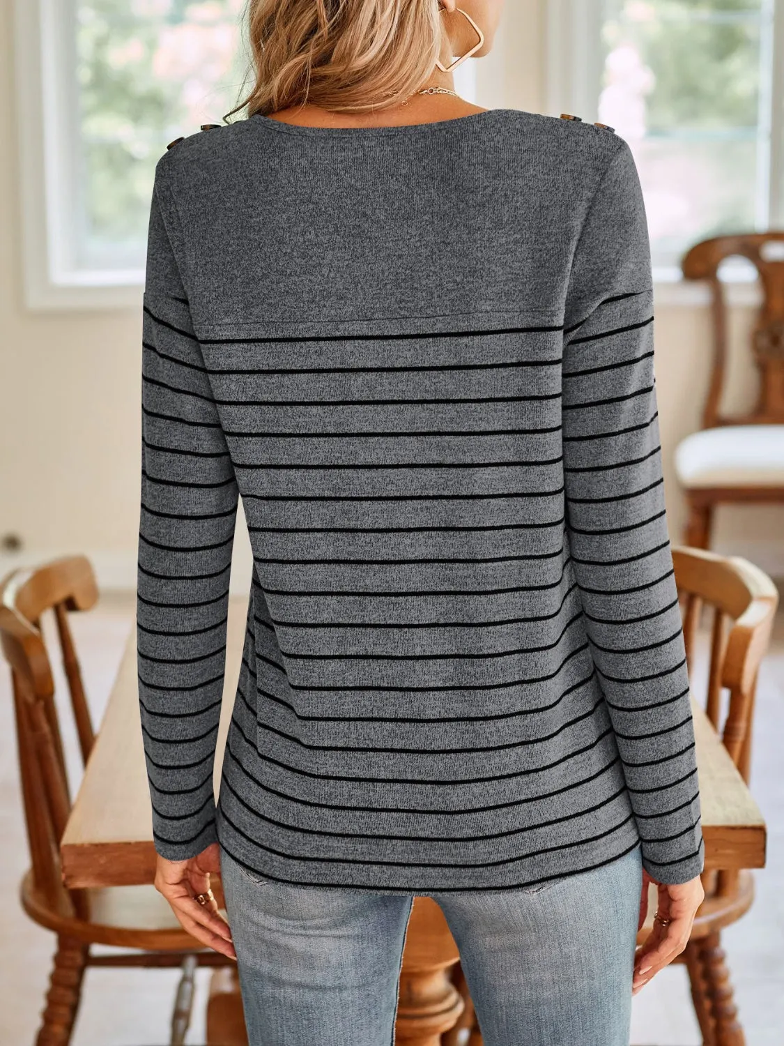 Beckey Striped Round Neck Long Sleeve T-Shirt - Ships 817