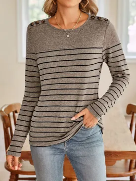 Beckey Striped Round Neck Long Sleeve T-Shirt - Ships 817