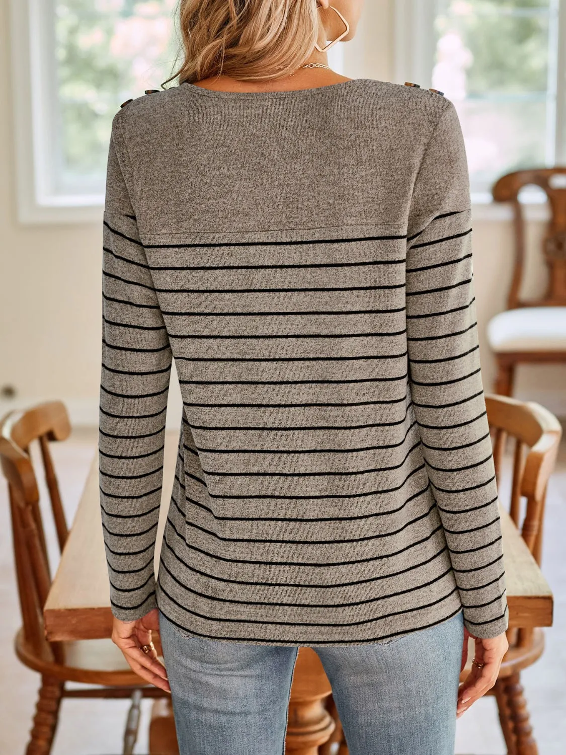 Beckey Striped Round Neck Long Sleeve T-Shirt - Ships 817